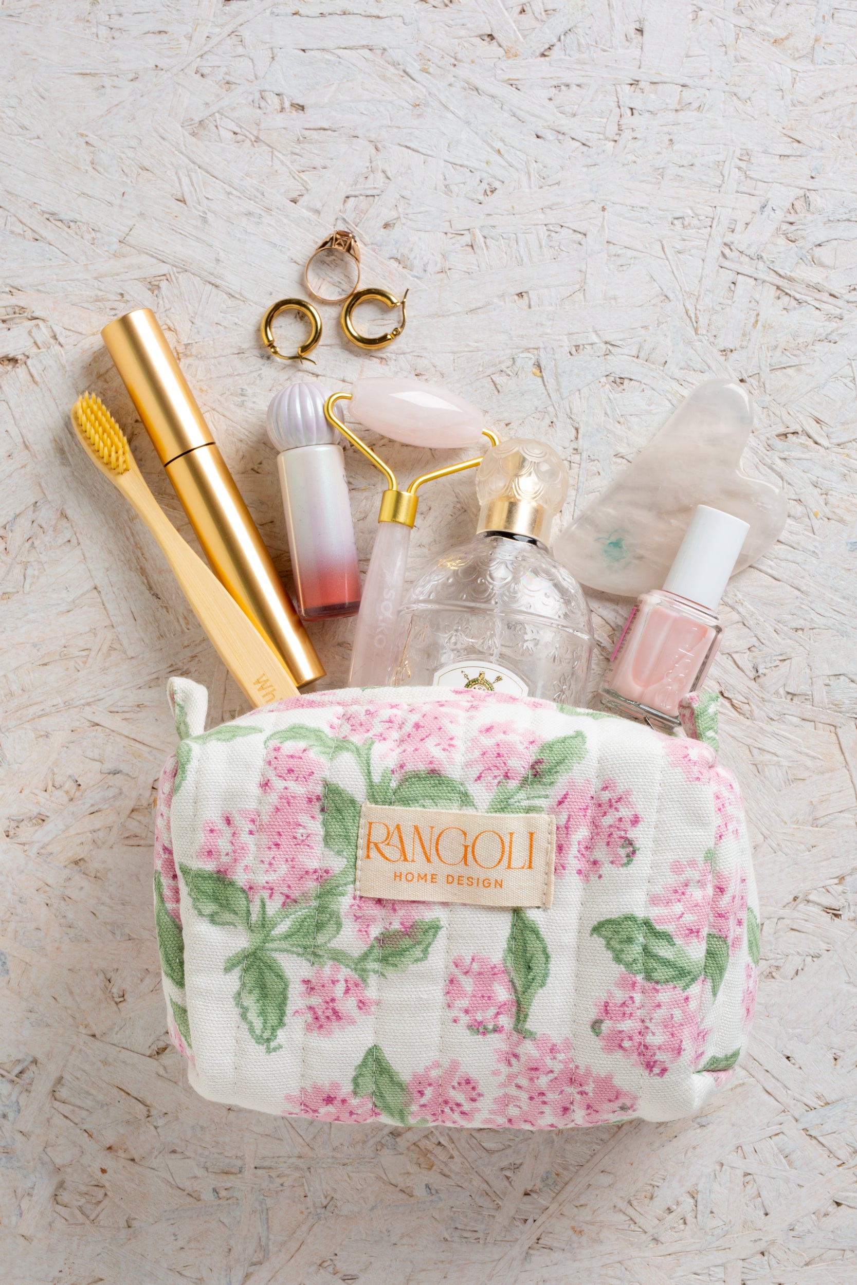 תיק רחצה ואיפור הורטנזיה ורודה | בעבודת יד