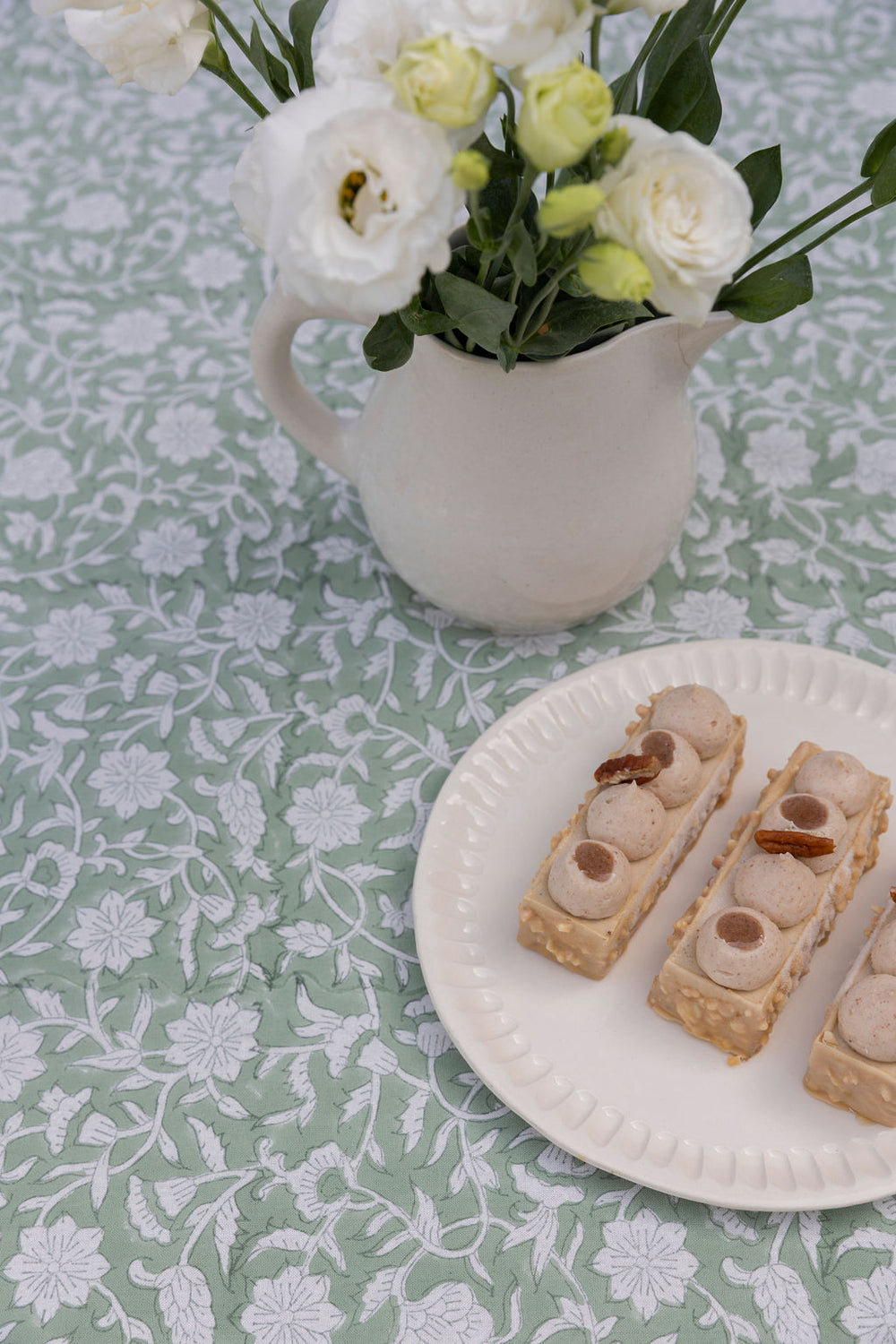 Handprinted Green Floral Tablecloth - Rangoli